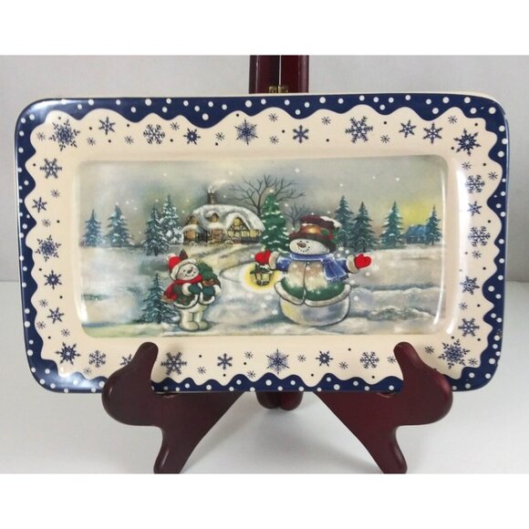 Ltd Commodities Beautiful Snowman Rectangle Decorative Plate Tray 12" x 7.38" - Picture 1 of 10